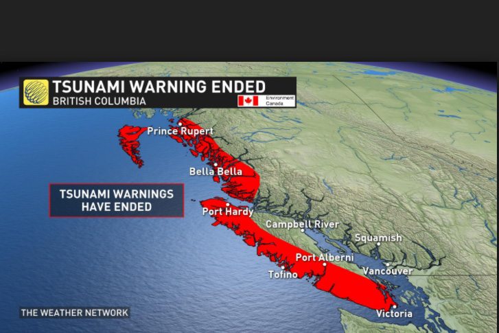 Tsunami Warning for west coast of Vancouver Island this morning