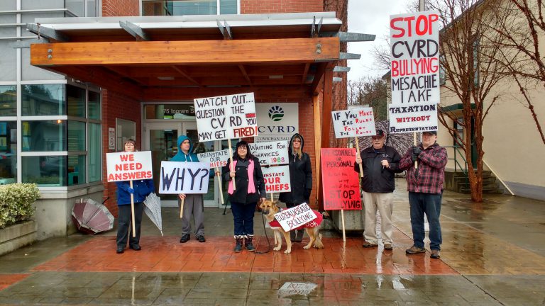 Rally Held Outside C.V.R.D. Office in Duncan