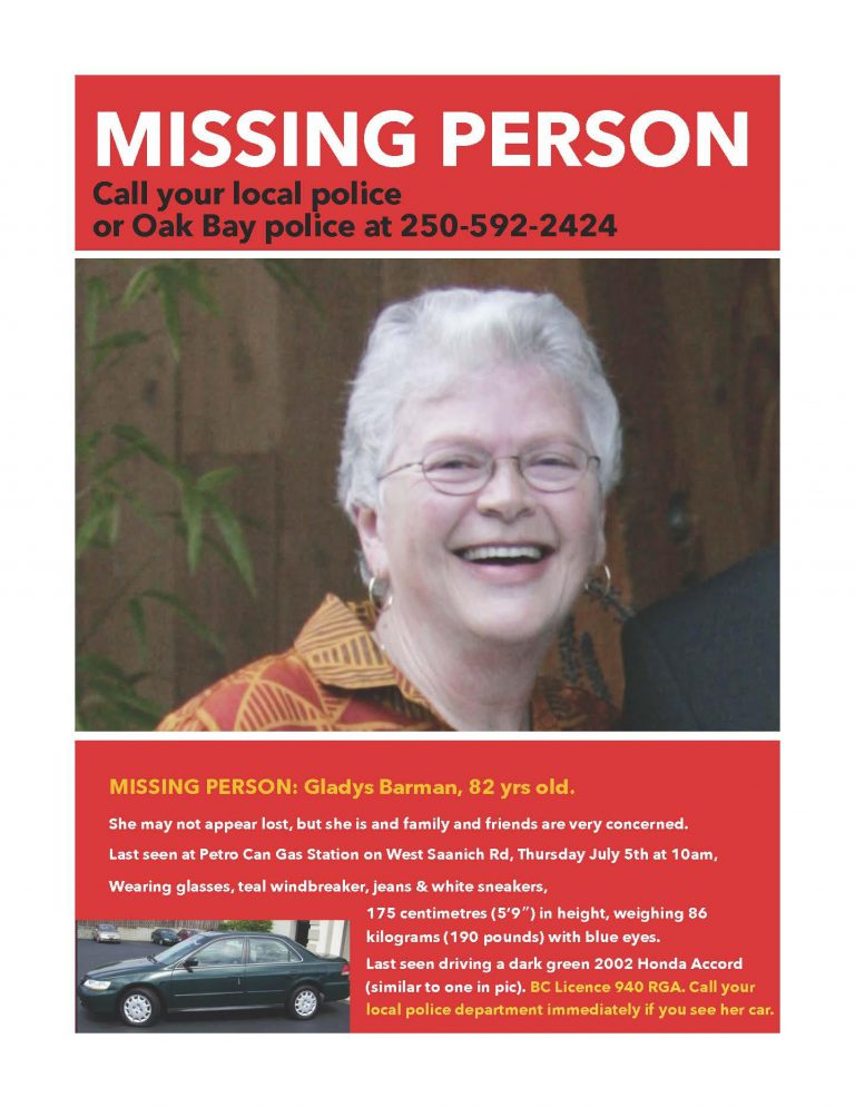 Search for Gladys Barman is on in Genoa Bay, Duncan