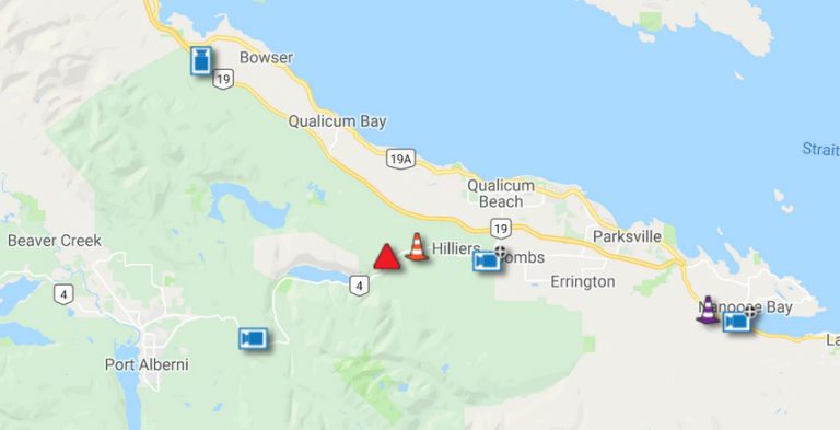 Highway 4 completely closed east of Cathedral Grove due to crash