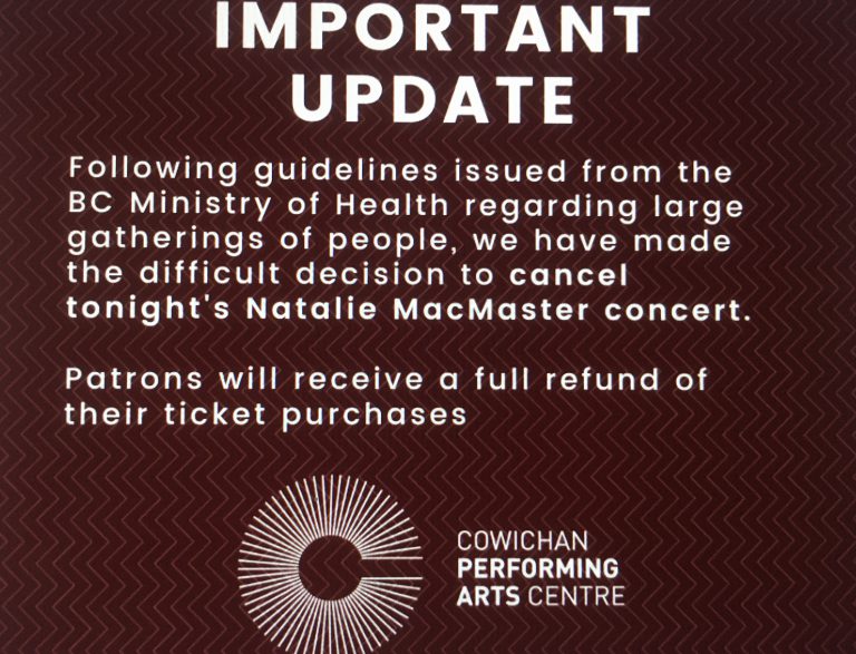 Natalie MacMaster Concert at Cowichan Performing Arts Centre Cancelled