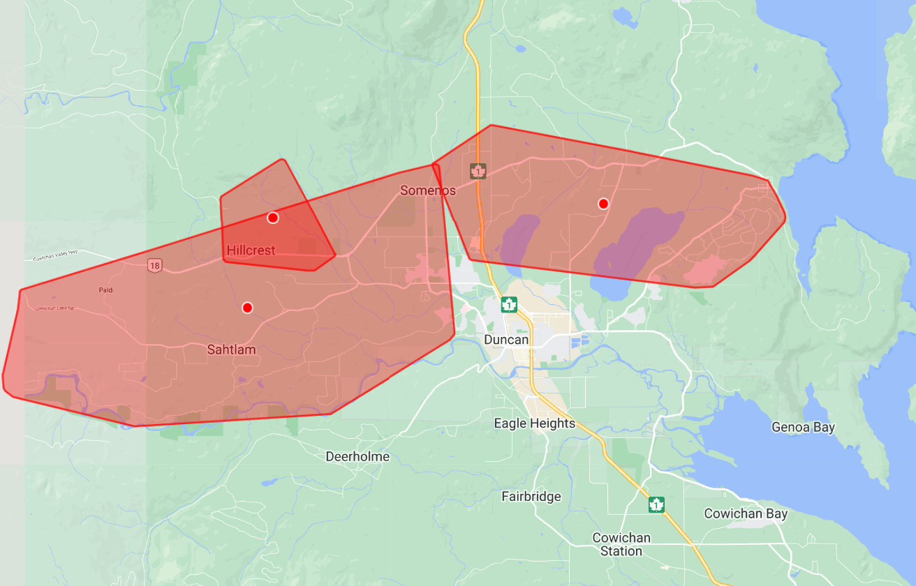 UPDATE Power restored after 9,400 left without across the Cowichan