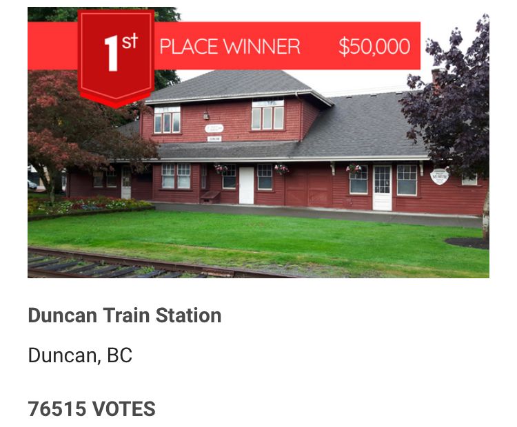 Duncan Train Station Wins National Trust for Canada Competition