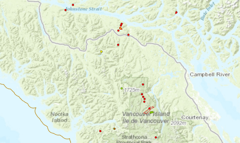 Over 20 out-of-control fires burning on Vancouver Island and coast following thunderstorms