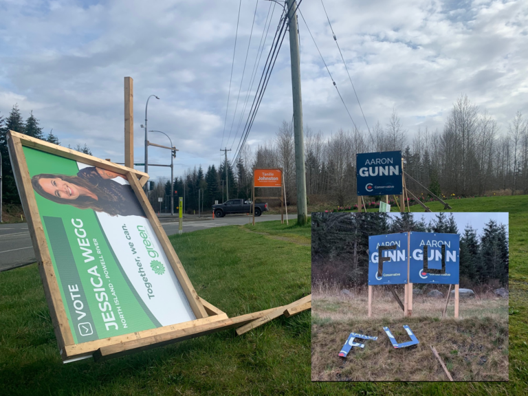 UPGRADE: Rash of election sign vandalism crosses party lines in North Island-Powell River