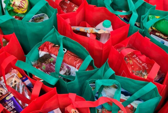 Food bank bags filled with groceries